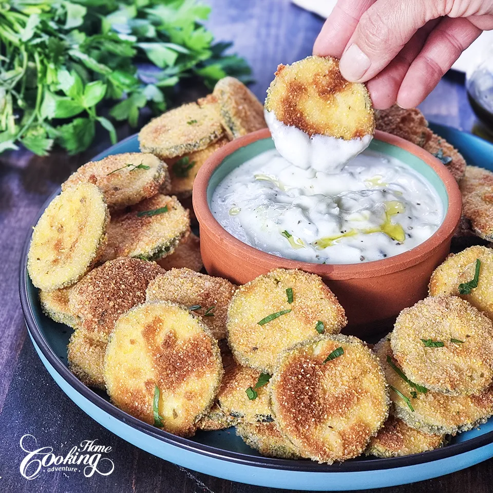 Crispy Baked Zucchini Chips with Tzatziki Sauce