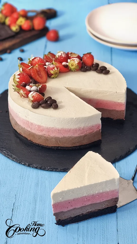 Neapolitan Ice Cream Cake with brownie base