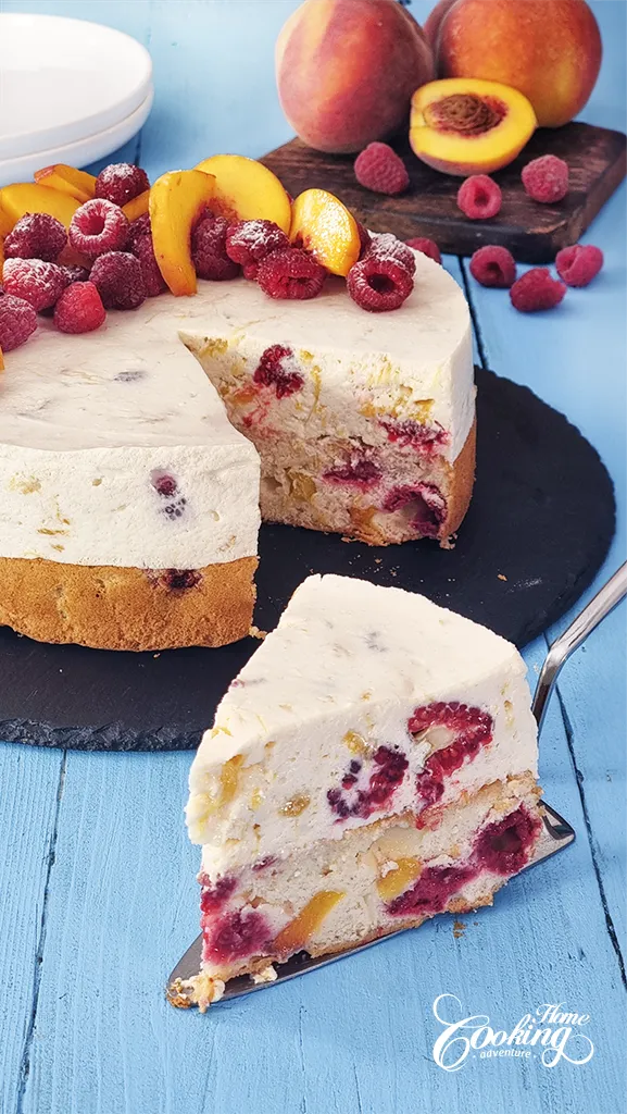 raspberry peach yogurt mousse cake